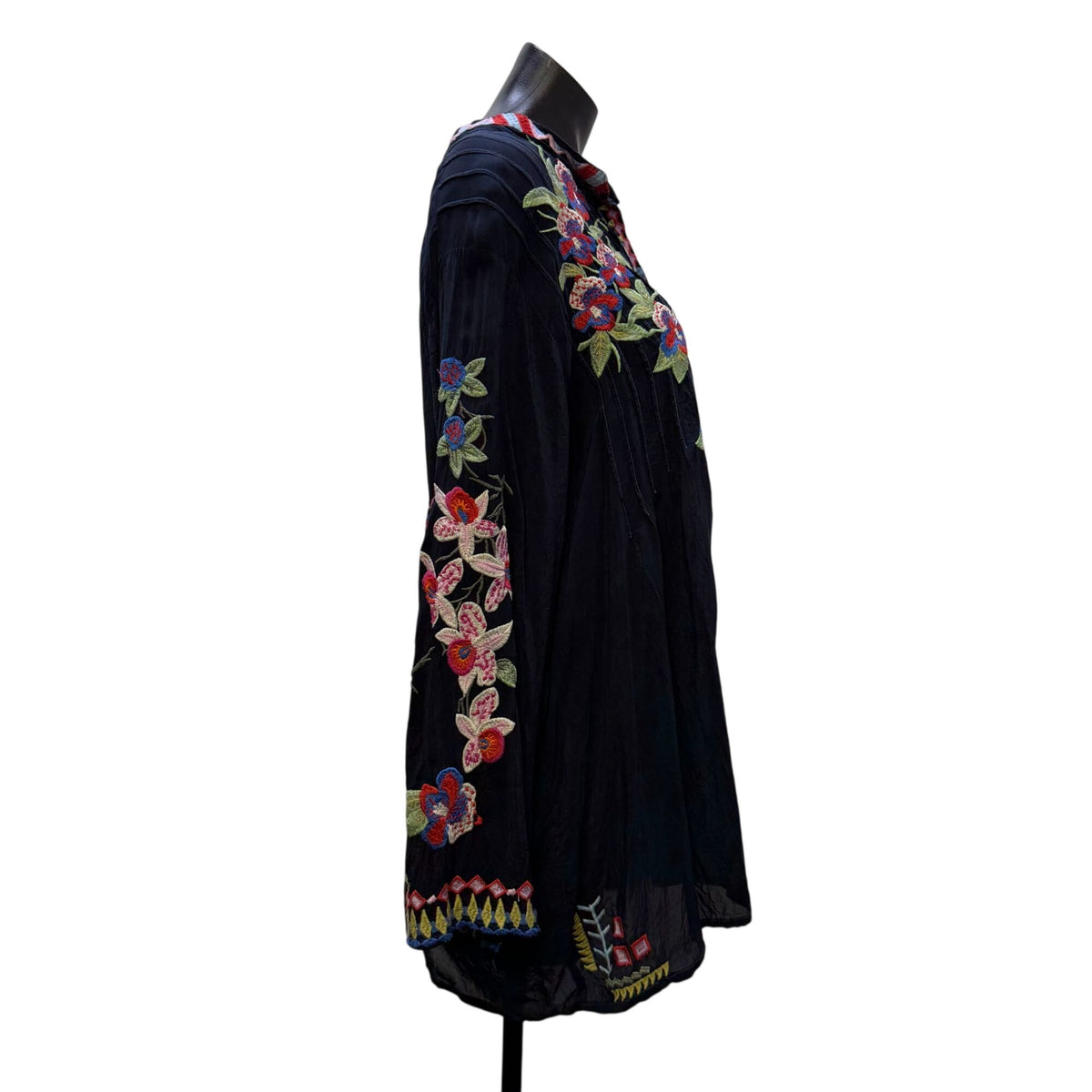 Johnny Was Embroidered Navy Floral Tunic Blouse 2XL