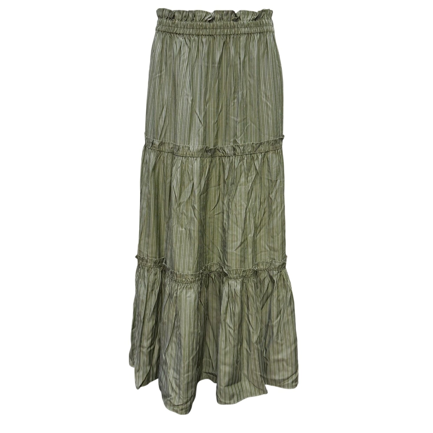 Tuckernuck Green & White Striped Tiered Maxi Skirt Size S