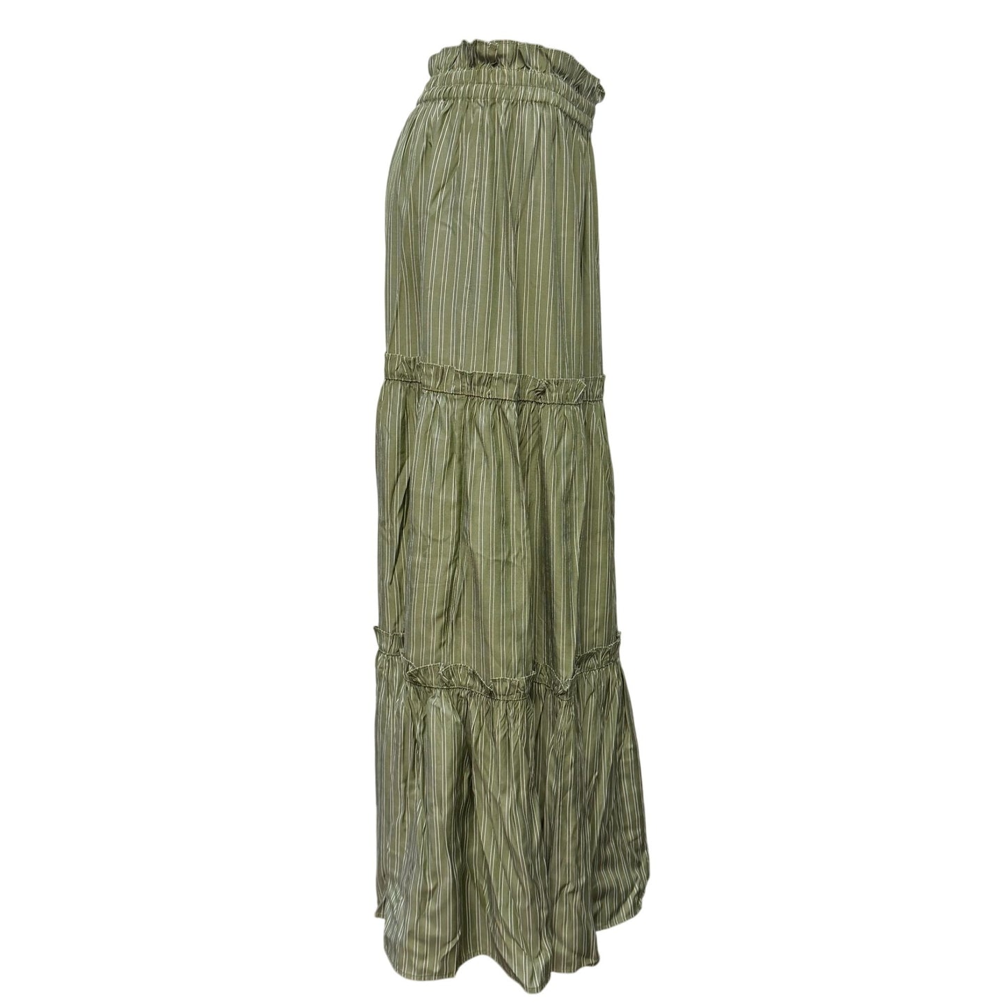 Tuckernuck Green & White Striped Tiered Maxi Skirt Size S