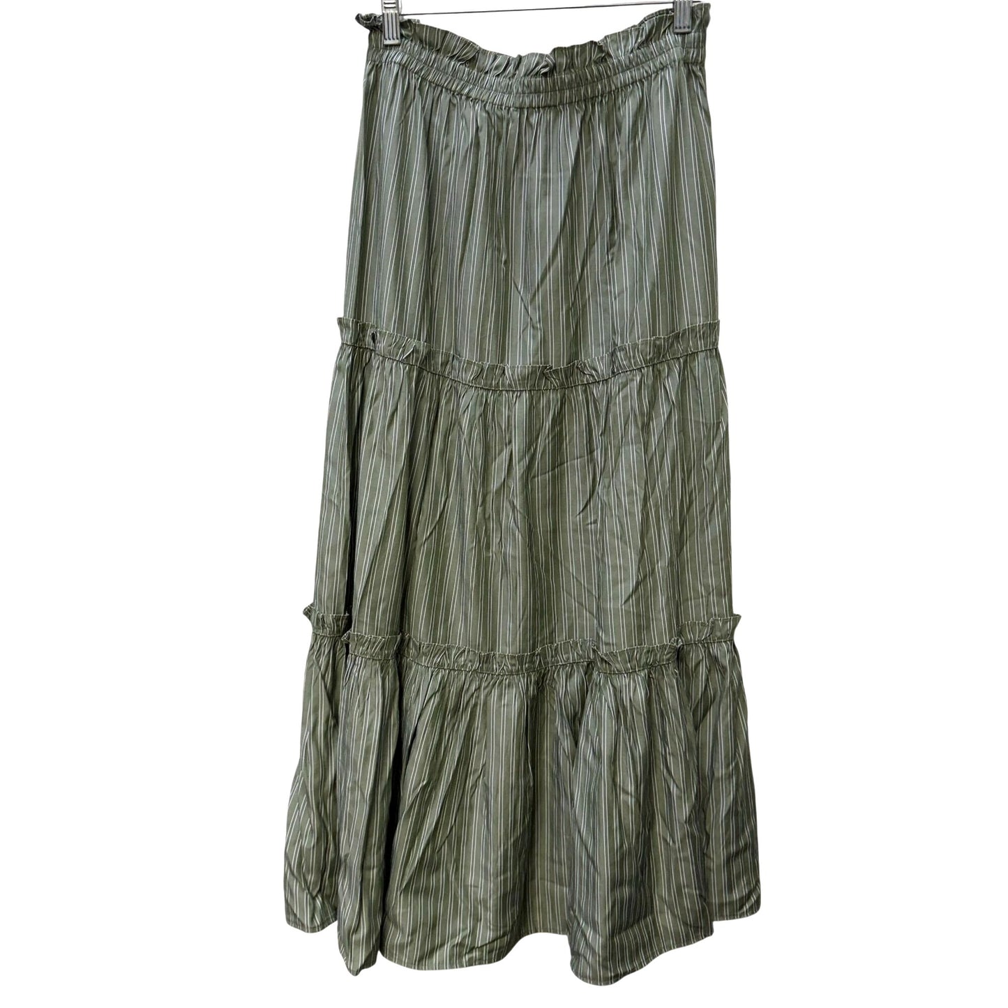 Tuckernuck Green & White Striped Tiered Maxi Skirt Size S