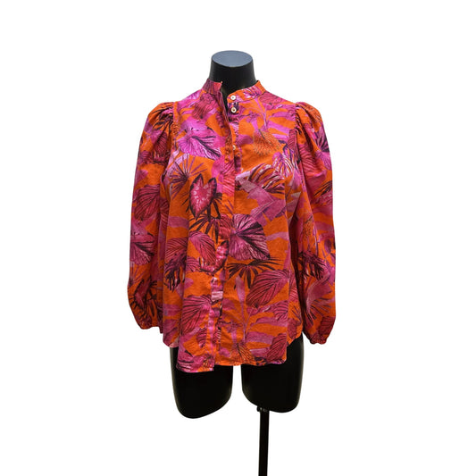 Vilagallo Vintage Orange & Pink Tropical Print Blouse