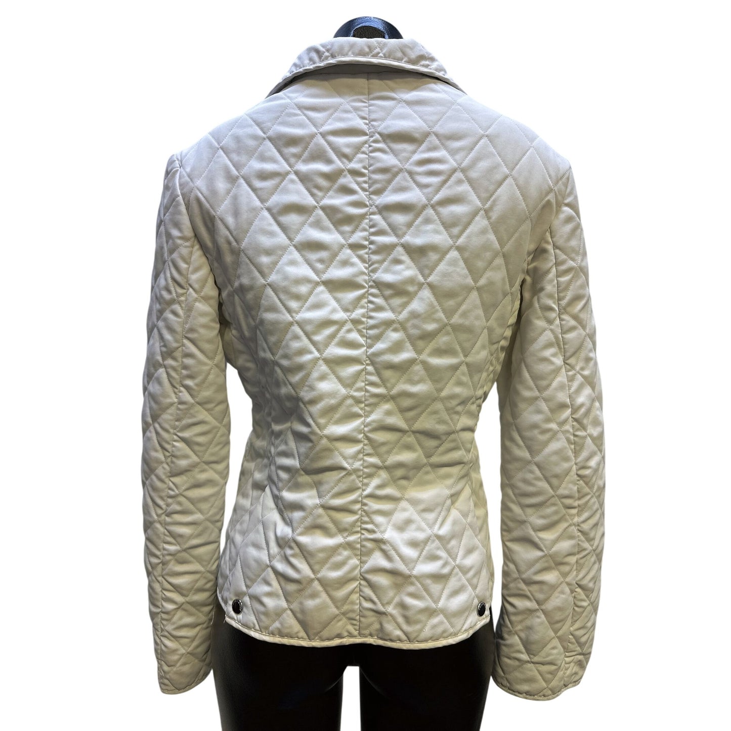 Burberry Quilted Jacket w/Plaid Lining & Zip Closure Ivory S