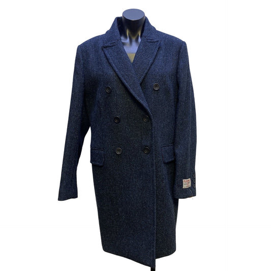 NWT Harris Tweed Navy Double-Breasted Wool Coat Size 16