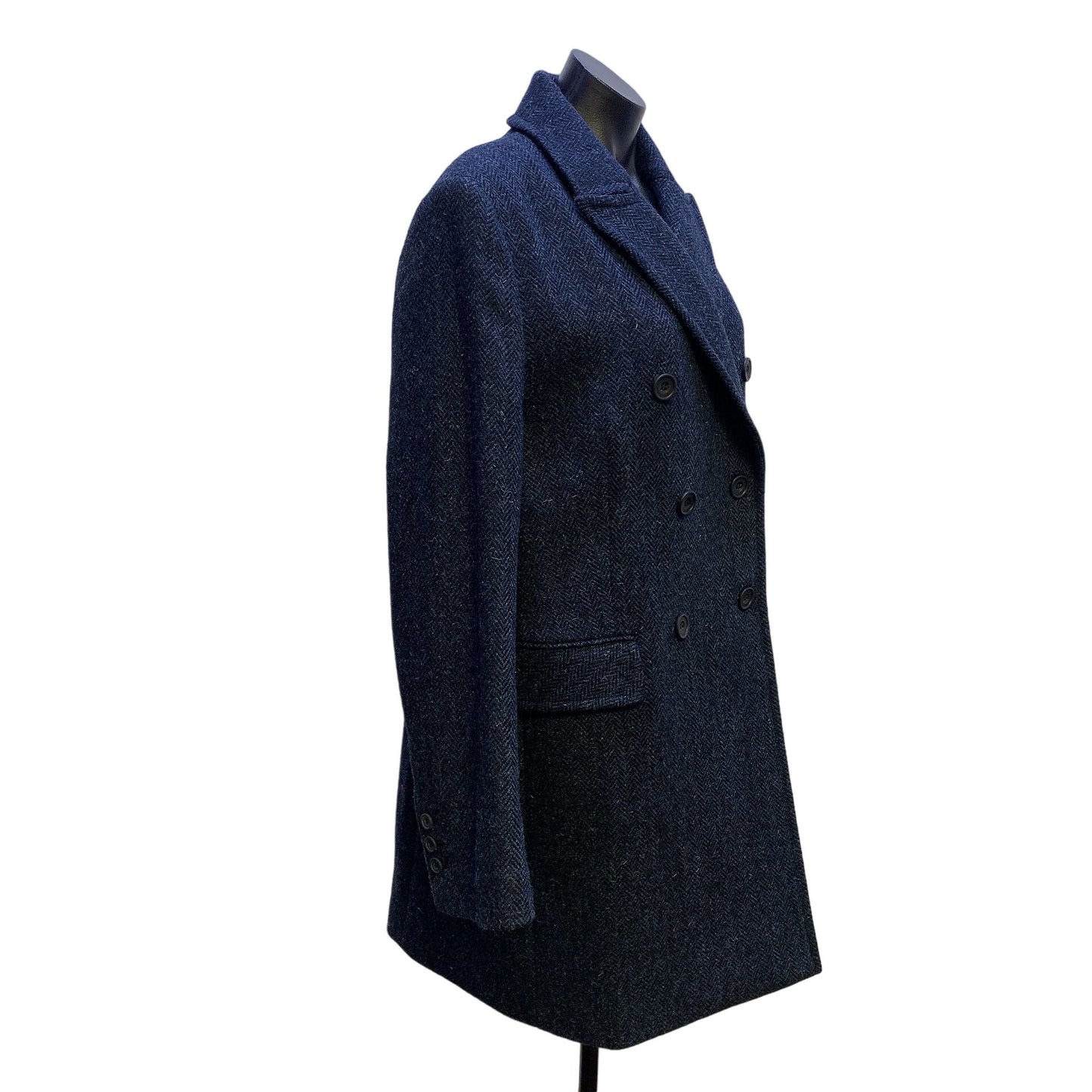 NWT Harris Tweed Navy Double-Breasted Wool Coat Size 16