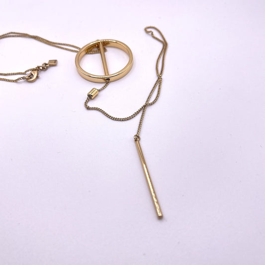 Jenny Bird Gold Circle Lariat Necklace Adjustable Chain Bar Pendant Modern Minimalist