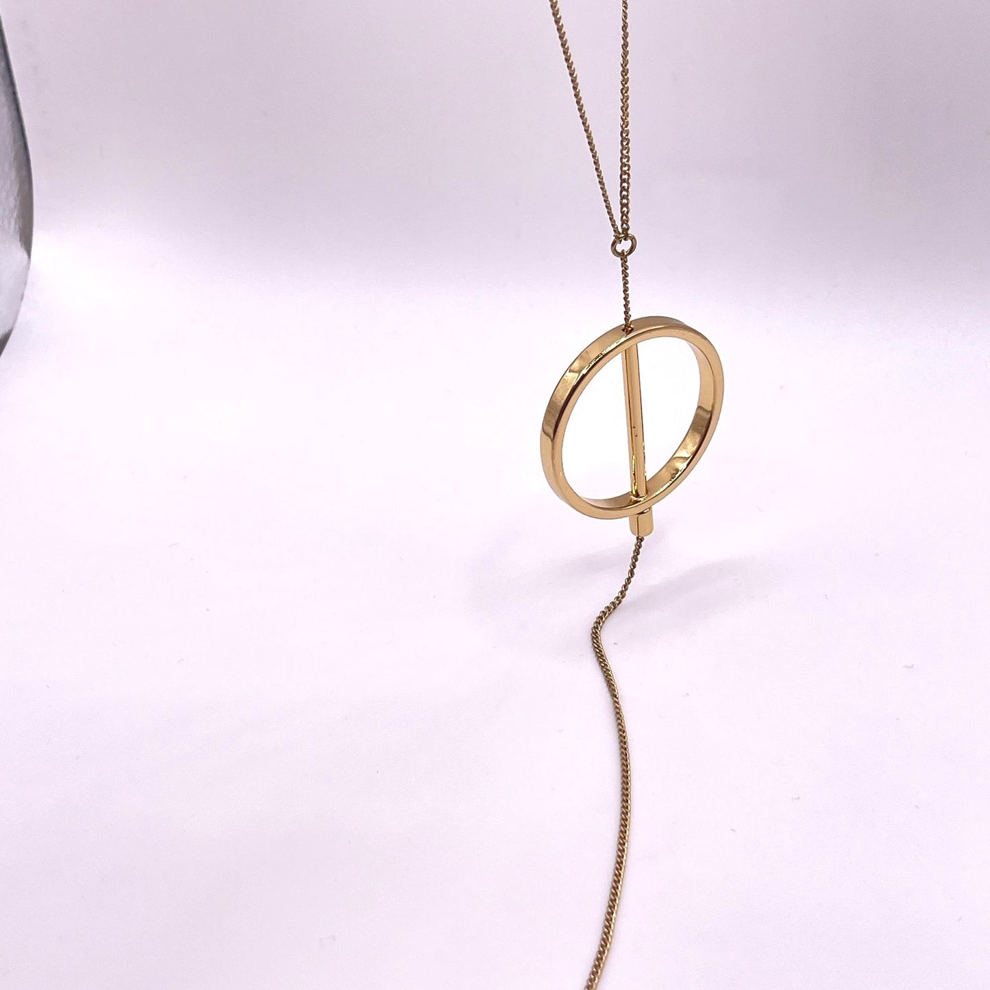 Jenny Bird Gold Circle Lariat Necklace Adjustable Chain Bar Pendant Modern Minimalist