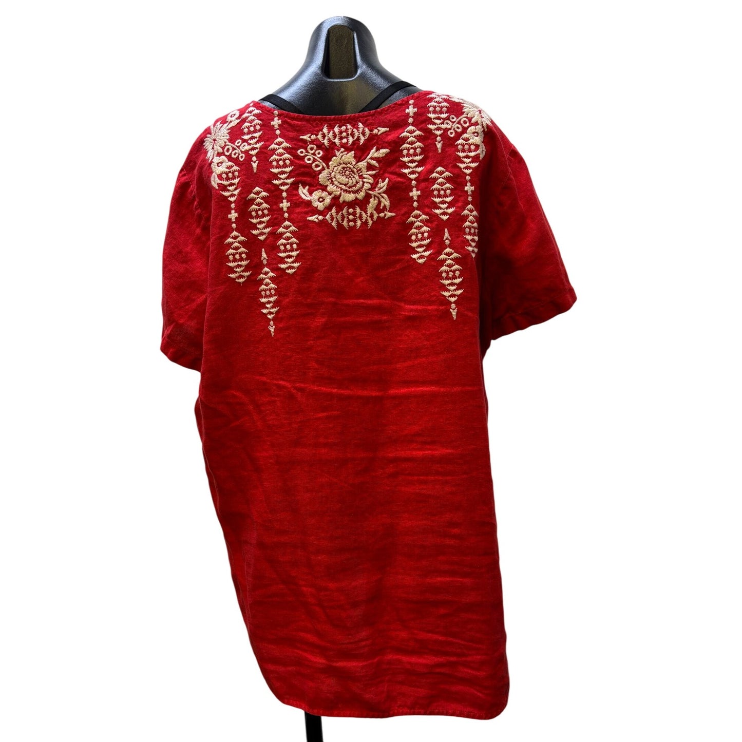 Johnny Was Los Angeles Embroidered Blouse Red XL