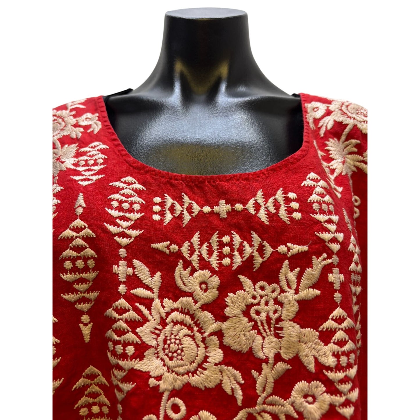 Johnny Was Los Angeles Embroidered Blouse Red XL