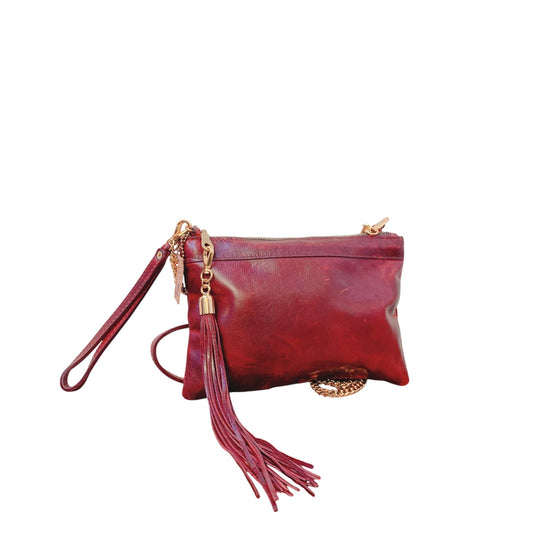 Brave Burgundy Leather Wristlet Handbag & Chain Strap Bag