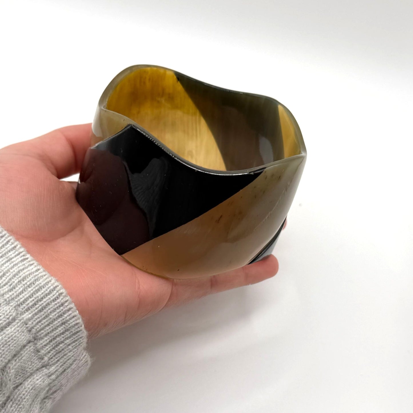 Buffalo Horn Cuff Bracelet With Natural & Black Pattern