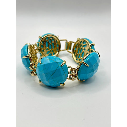 Kendra Scott Chunky Turquoise Cassie Bracelet With Gold Tone Accents