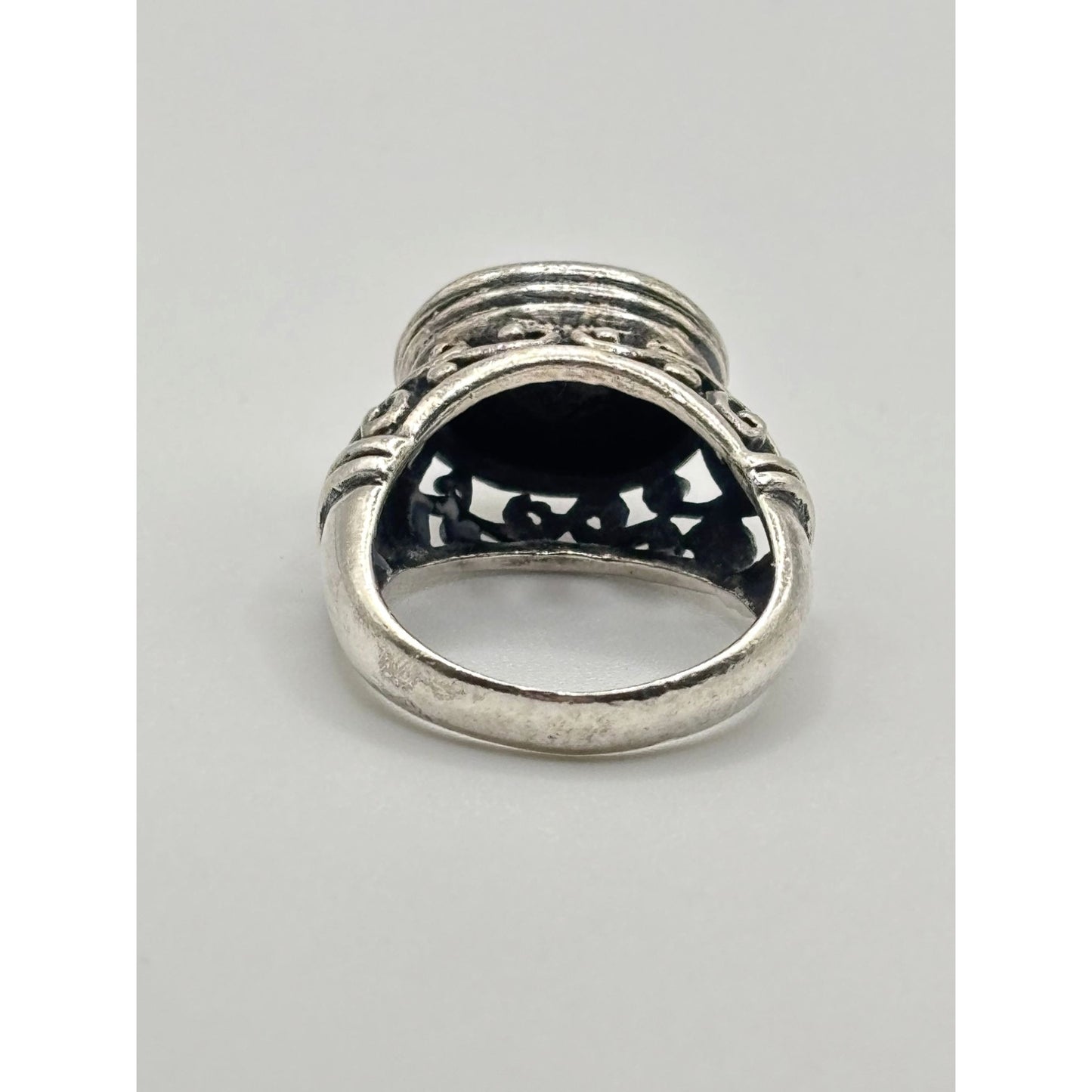 Black Onyx 925 Sterling Silver Filigree Ring Size 7.5