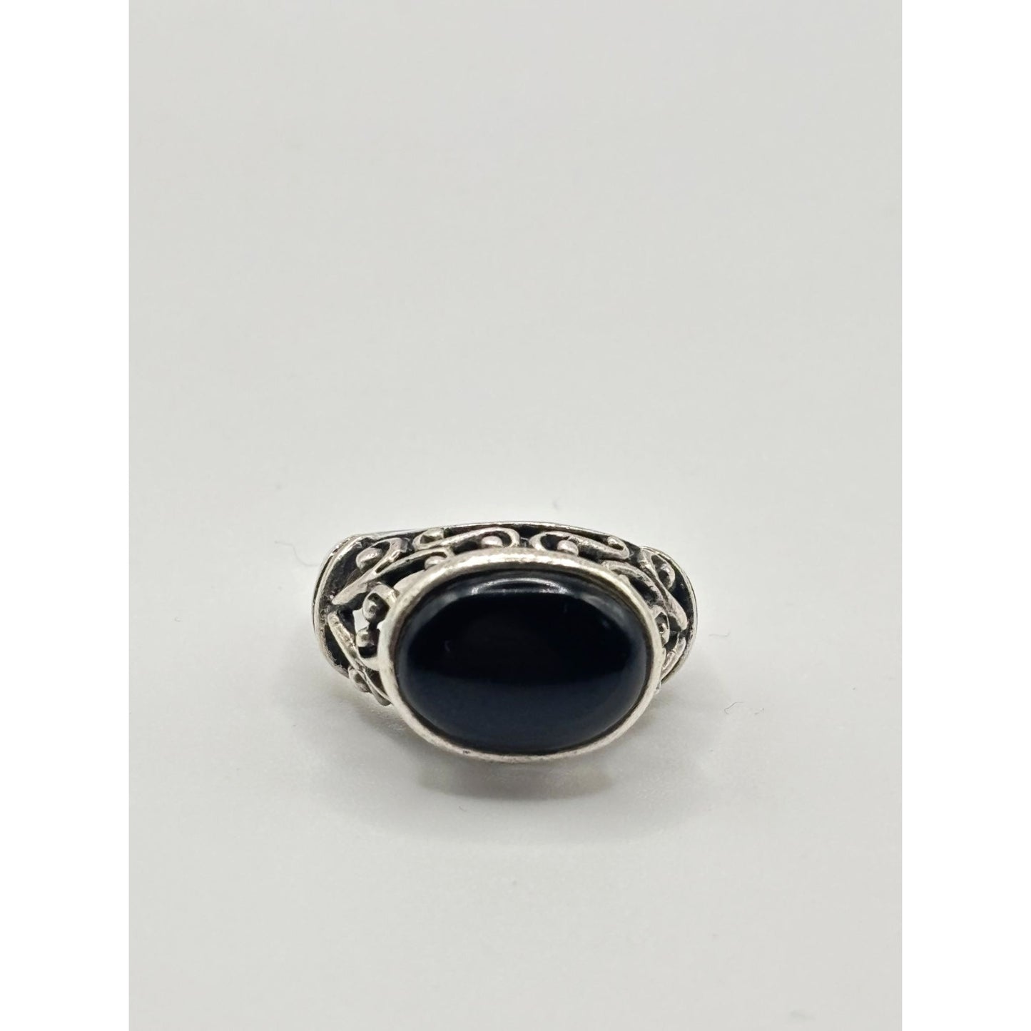 Black Onyx 925 Sterling Silver Filigree Ring Size 7.5