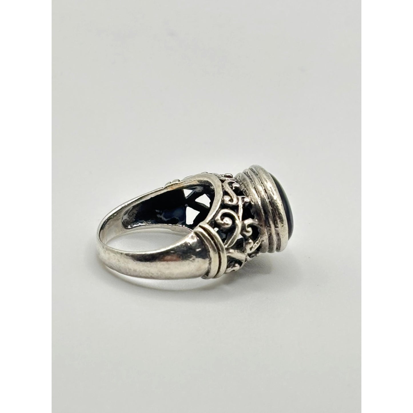 Black Onyx 925 Sterling Silver Filigree Ring Size 7.5