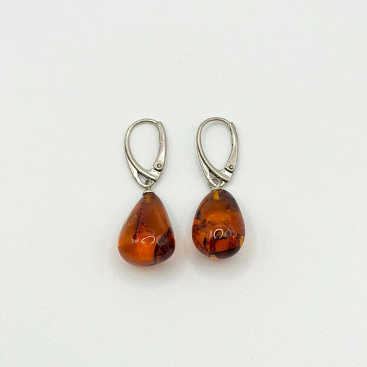 925 Sterling Silver Baltic Amber Leverback Earrings