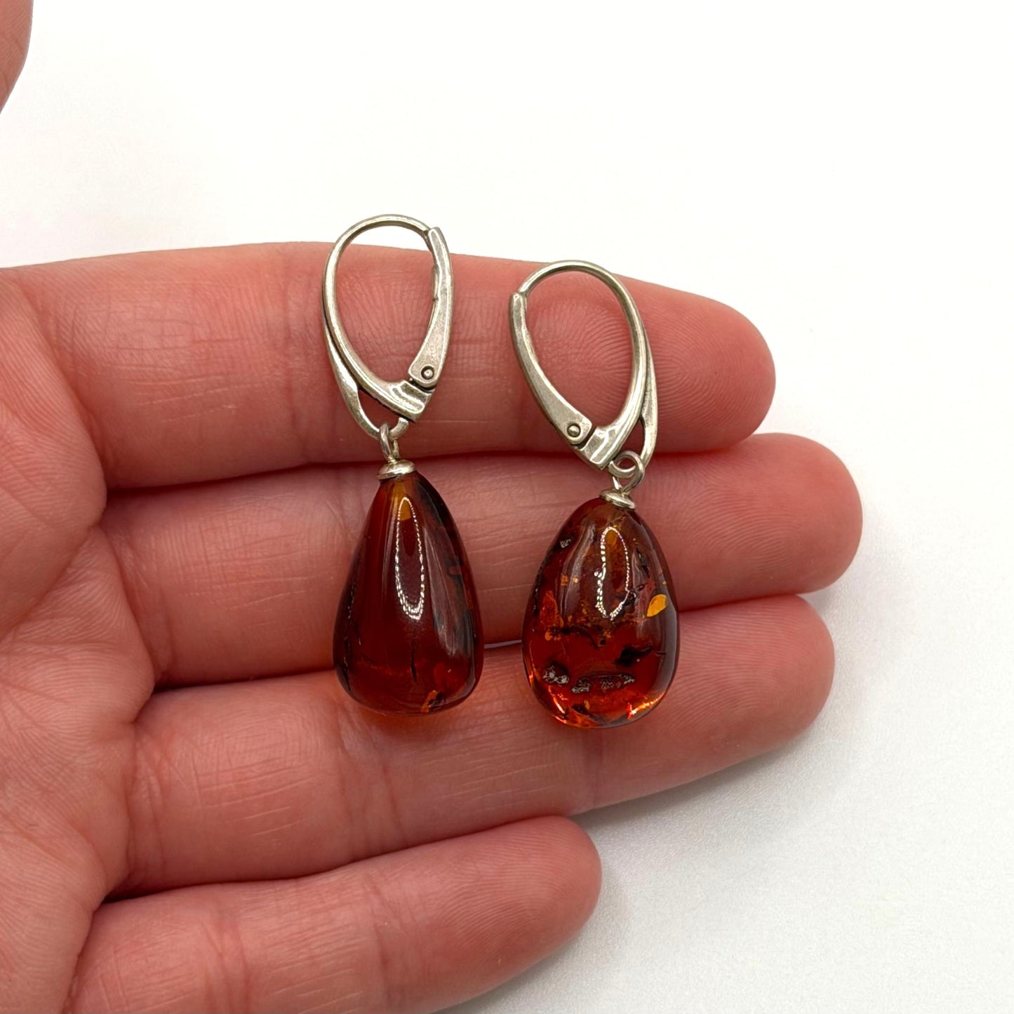 925 Sterling Silver Baltic Amber Leverback Earrings