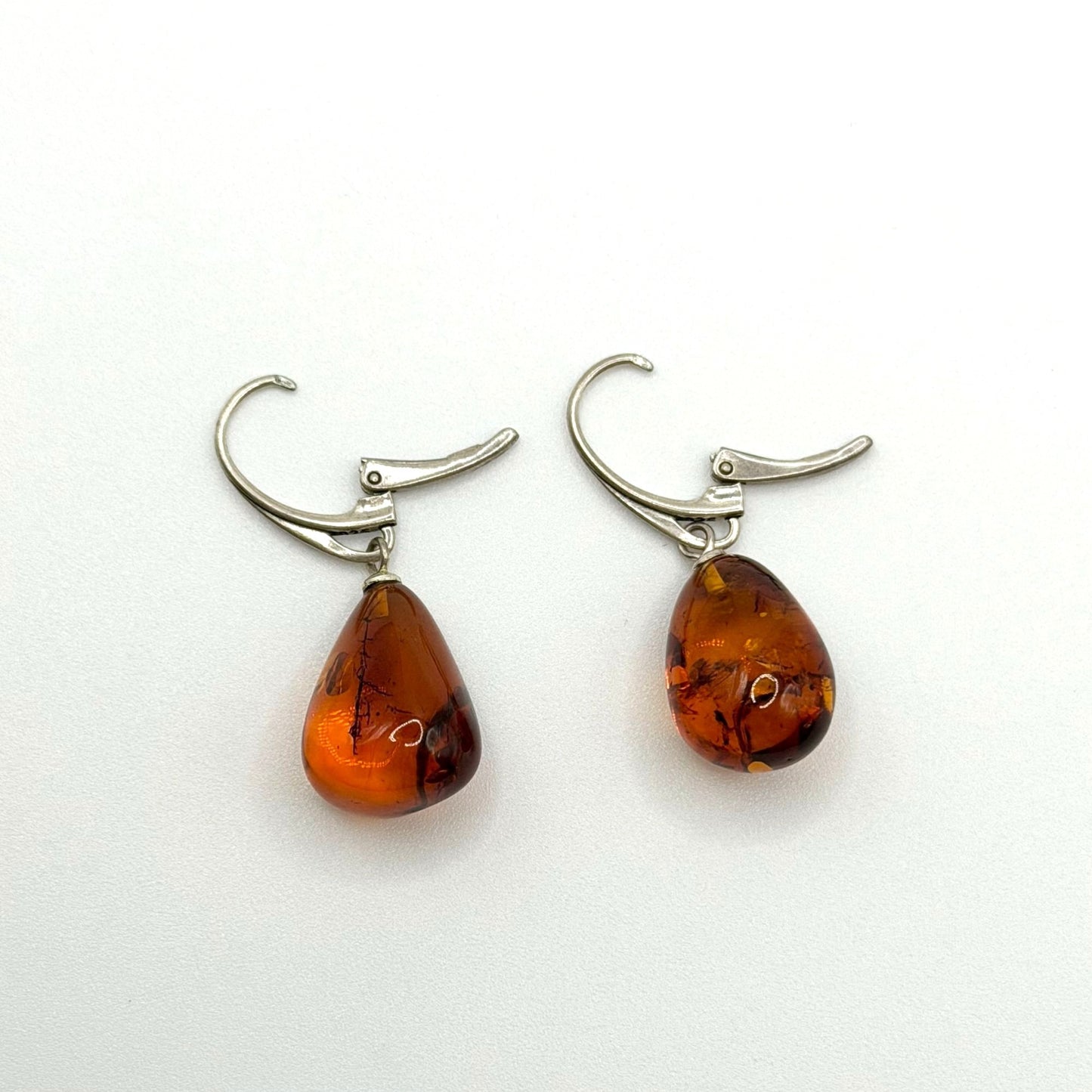 925 Sterling Silver Baltic Amber Leverback Earrings
