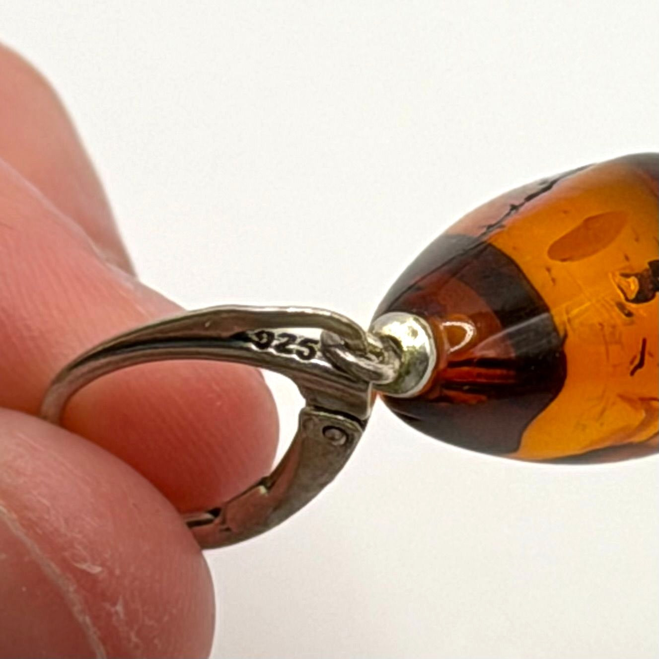 925 Sterling Silver Baltic Amber Leverback Earrings