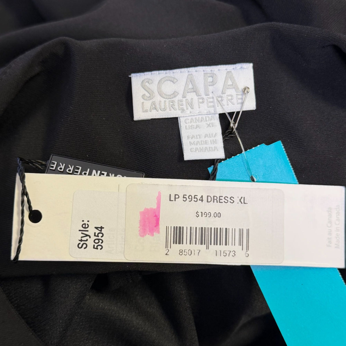 NWT Scapa Lauren Perre Black Dress 3/4 Sleeves XL