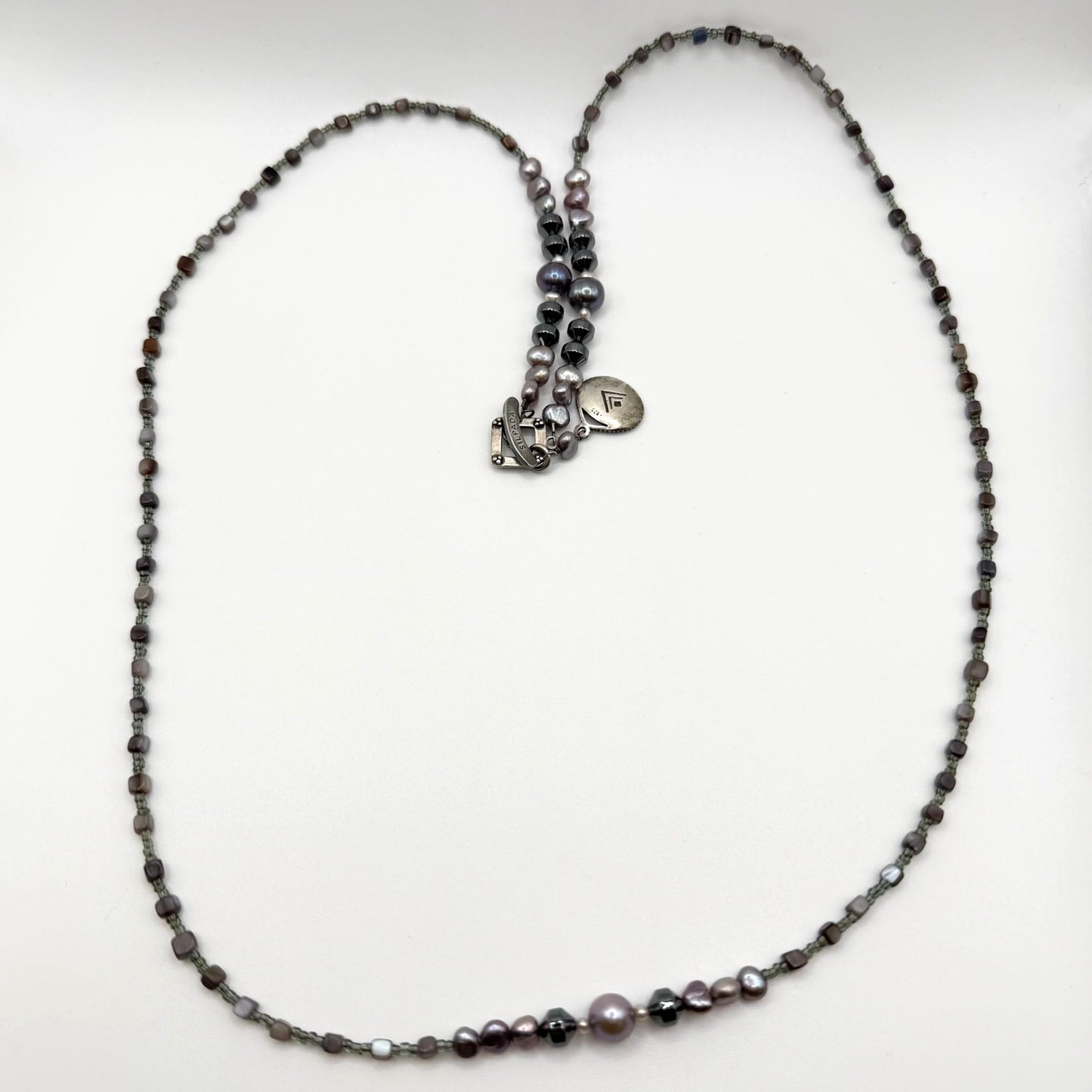 Silpada 925 Sterling Silver Hematite Glass Grey Pearl Shell Necklace