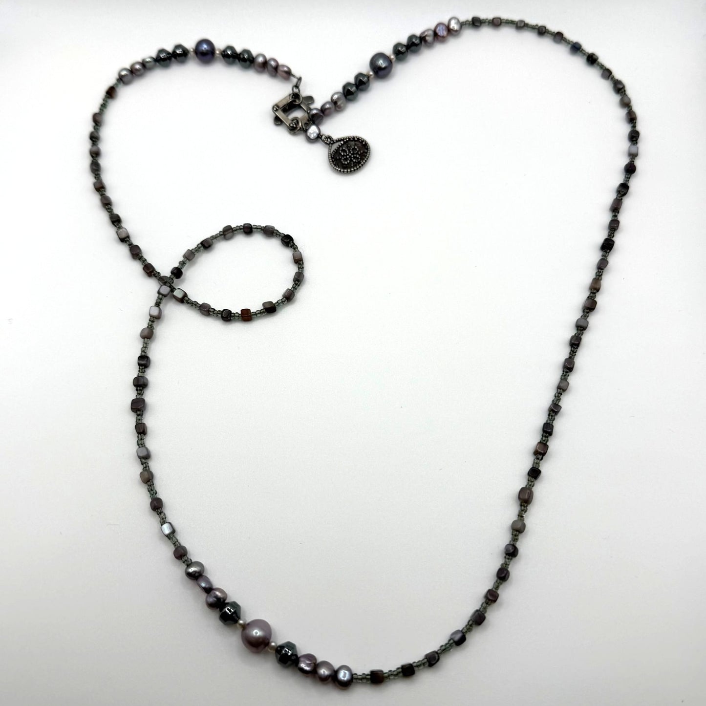 Silpada 925 Sterling Silver Hematite Glass Grey Pearl Shell Necklace