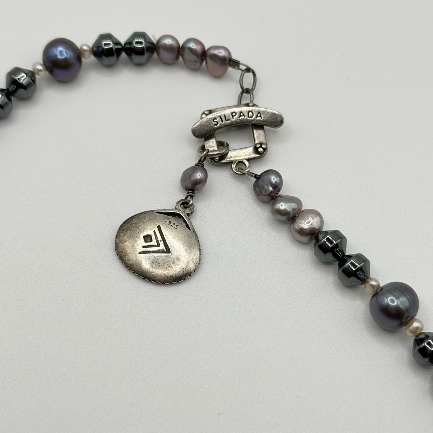 Silpada 925 Sterling Silver Hematite Glass Grey Pearl Shell Necklace