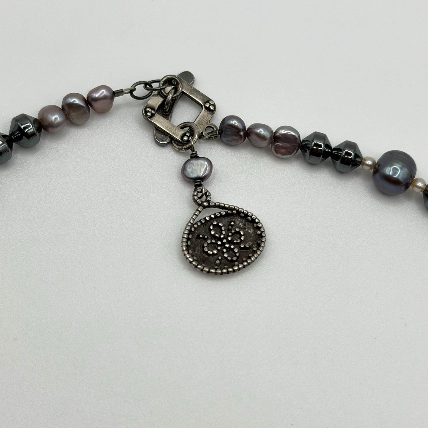 Silpada 925 Sterling Silver Hematite Glass Grey Pearl Shell Necklace