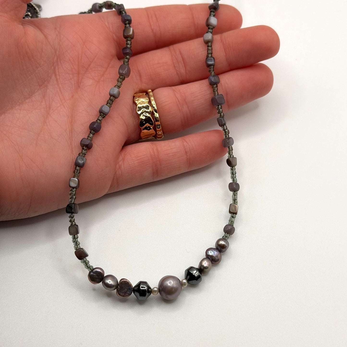 Silpada 925 Sterling Silver Hematite Glass Grey Pearl Shell Necklace