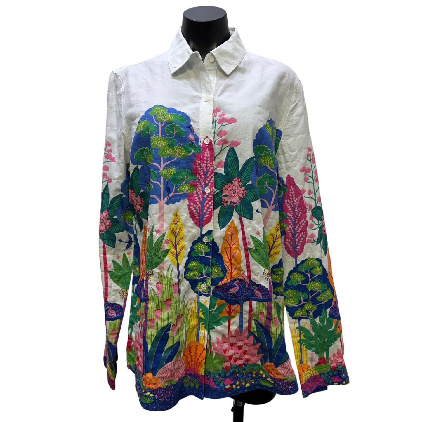 J.McLaughlin White Multi-Color Cotton Blend Button-Down Blouse L