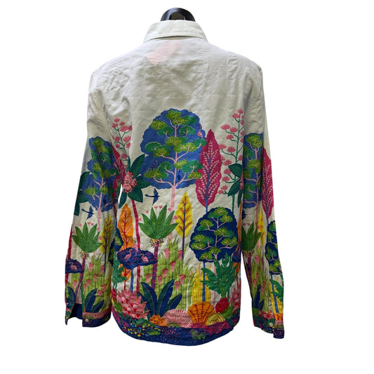 J.McLaughlin White Multi-Color Cotton Blend Button-Down Blouse L