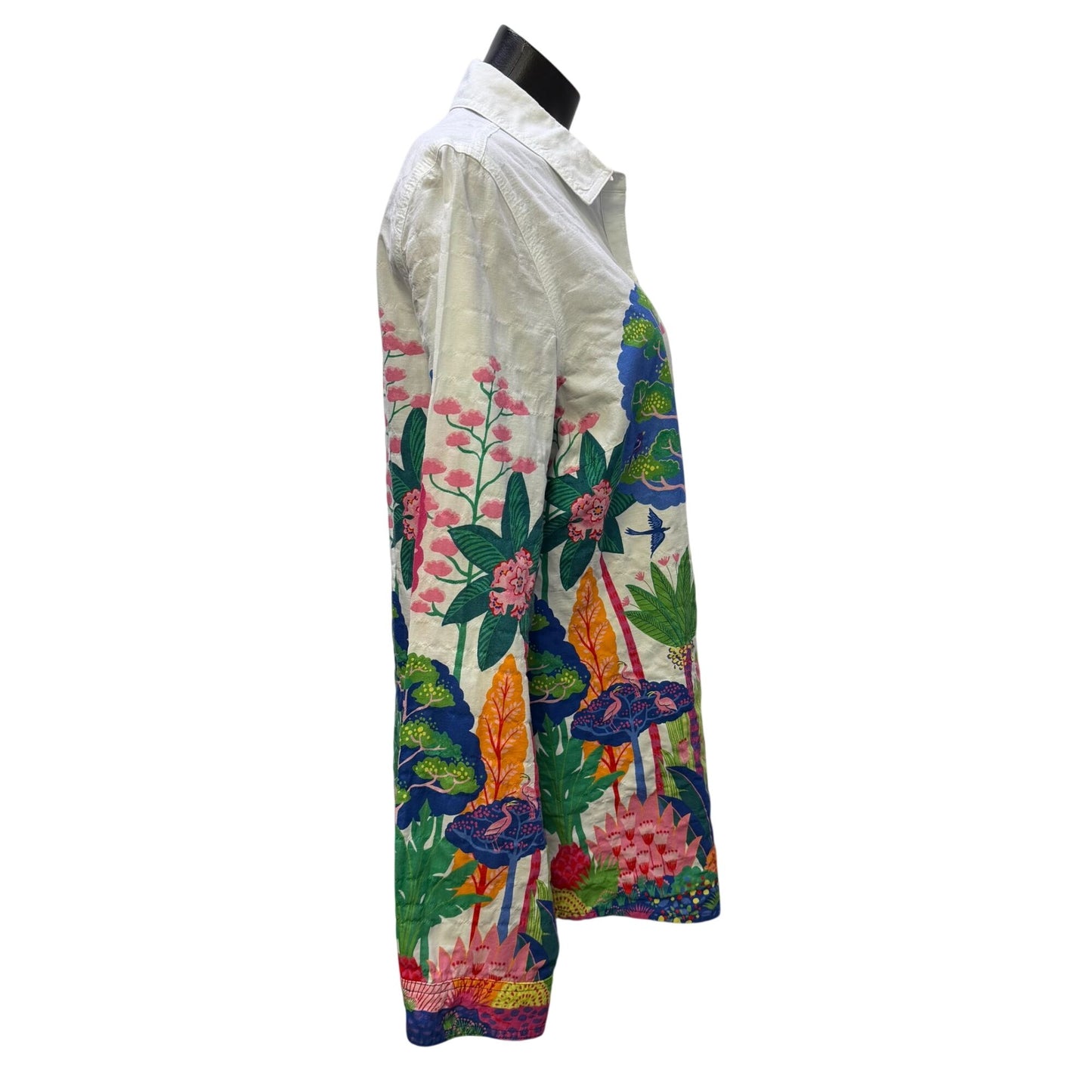 J.McLaughlin White Multi-Color Cotton Blend Button-Down Blouse L