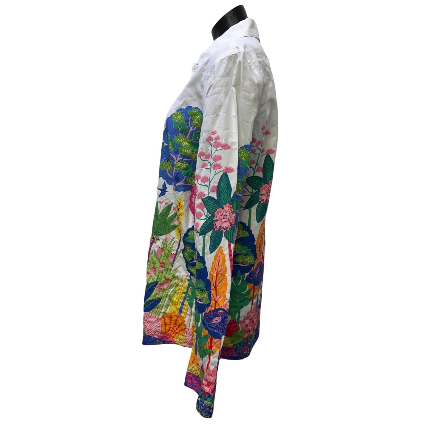 J.McLaughlin White Multi-Color Cotton Blend Button-Down Blouse L