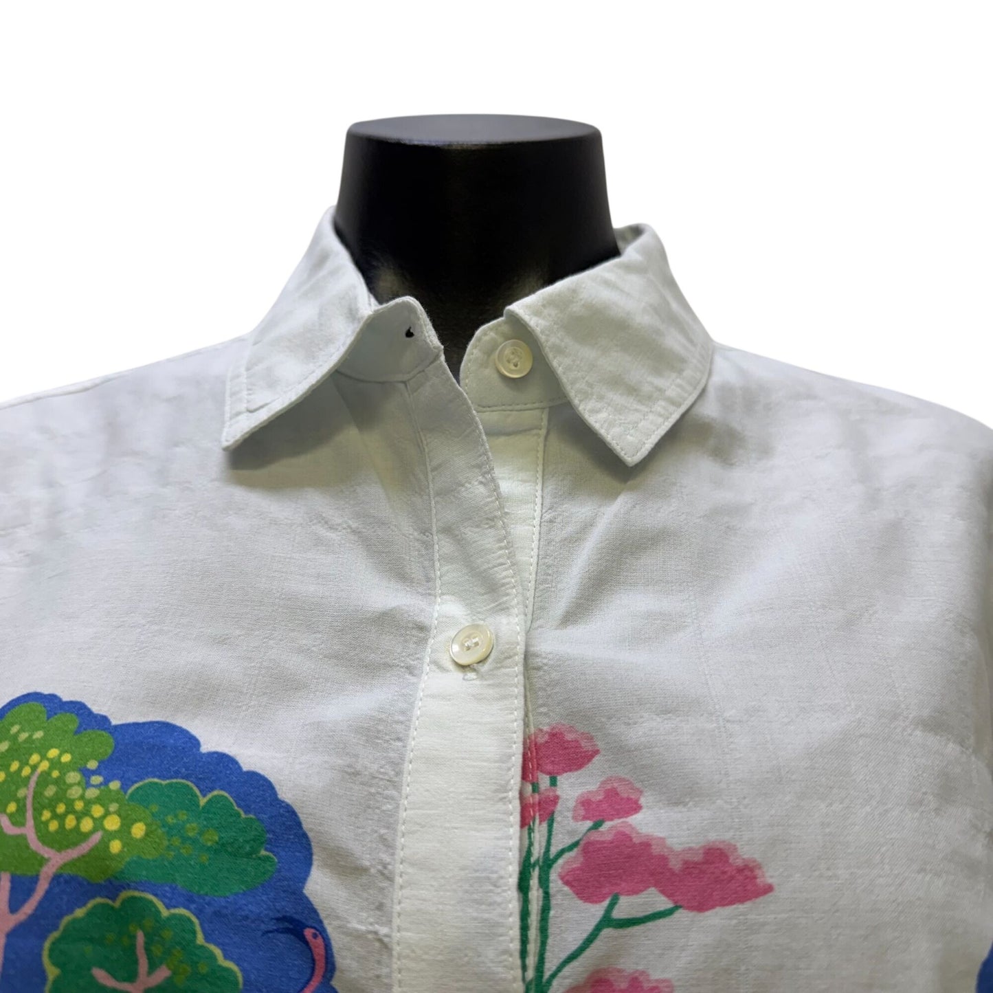 J.McLaughlin White Multi-Color Cotton Blend Button-Down Blouse L