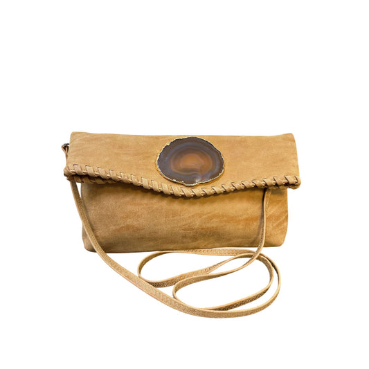 Wimberly Vintage Tan Suede Crossbody Agate Stone Accent & Detachable Strap