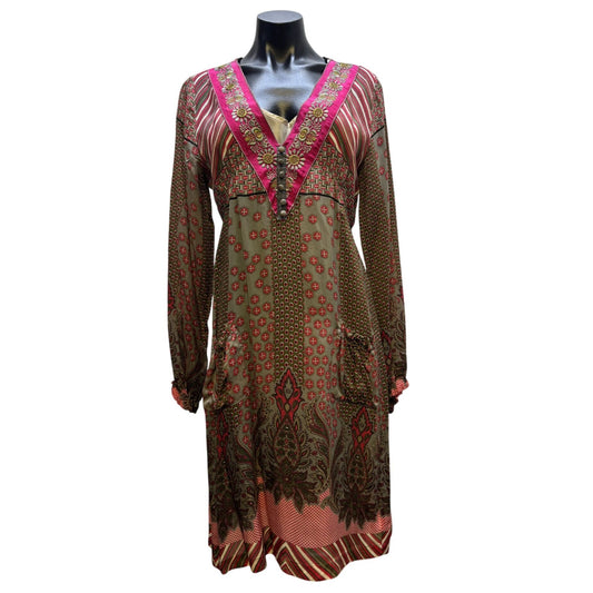 Johnny Was Dress/Silk Slip Gray Multi S 2pc