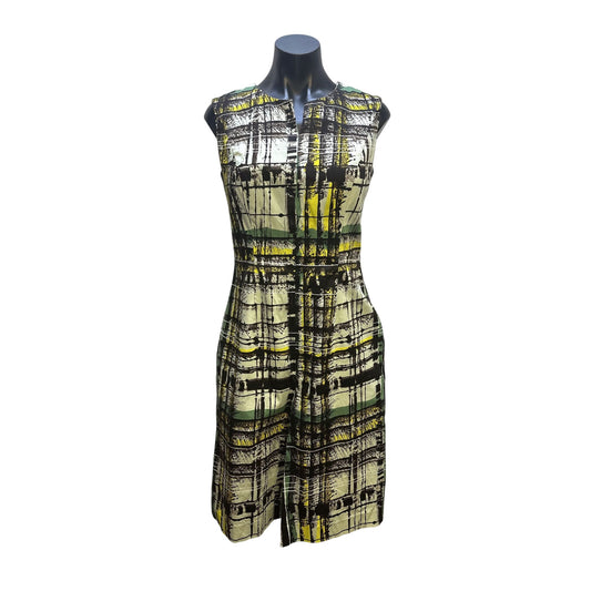Carolina Herrera Mint Abstract Print Dress w/Yellow & Green Accents Size 8