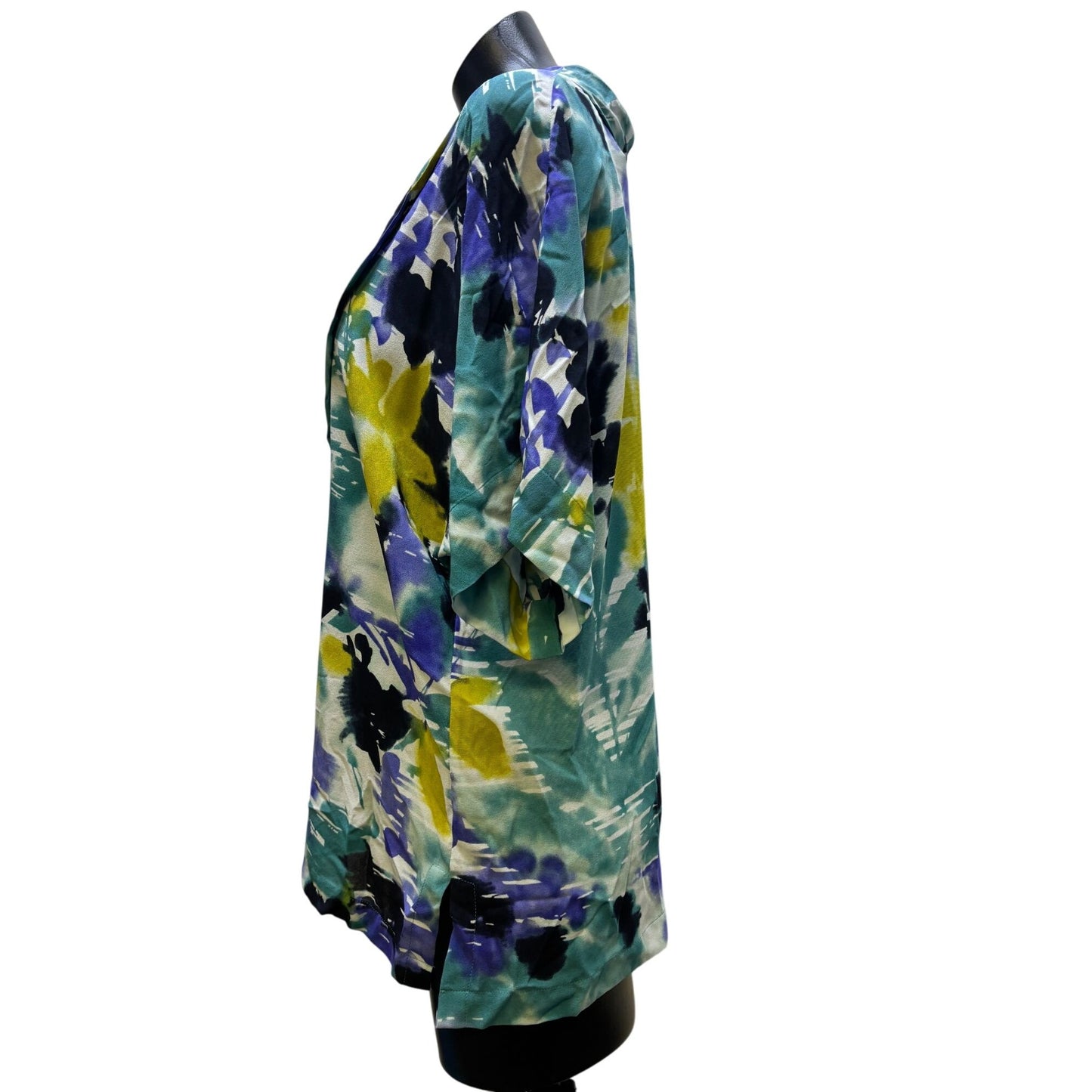 NWT St. John Silk & Lycra Blouse Teal Purple Abstract Print L