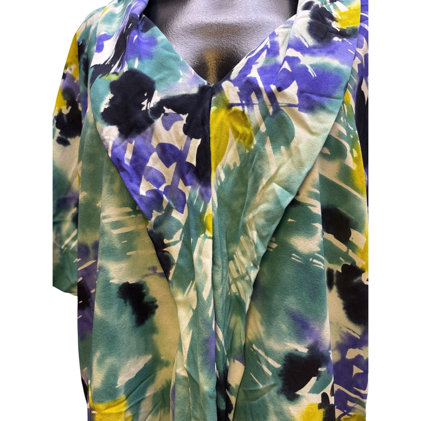 NWT St. John Silk & Lycra Blouse Teal Purple Abstract Print L