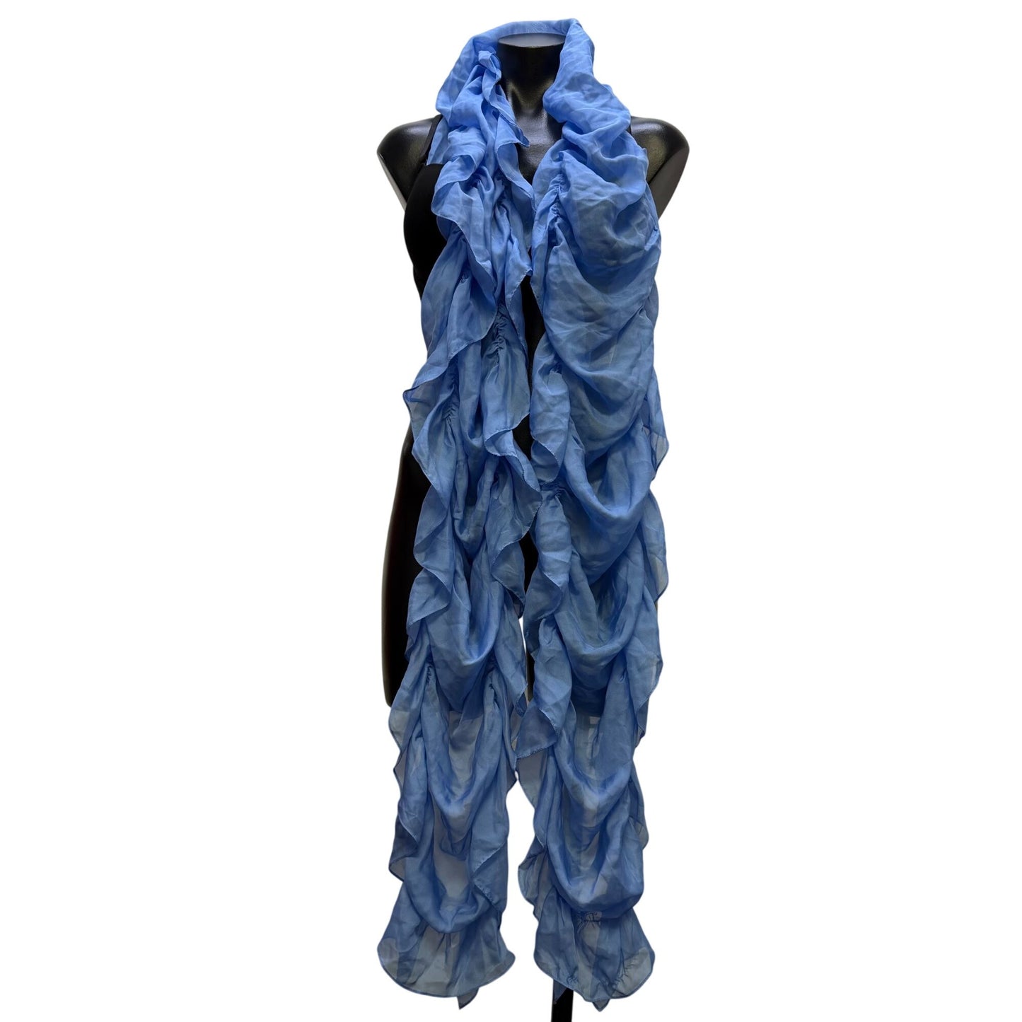 Ralph Lauren Ocean Blue Silk Ruffled Luxe Scarf Wrap