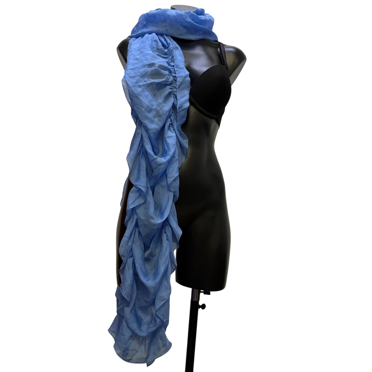 Ralph Lauren Ocean Blue Silk Ruffled Luxe Scarf Wrap