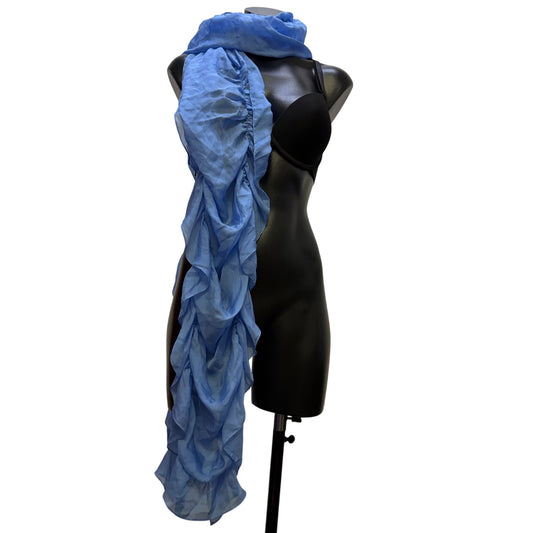 Ralph Lauren Ocean Blue Silk Ruffled Luxe Scarf Wrap