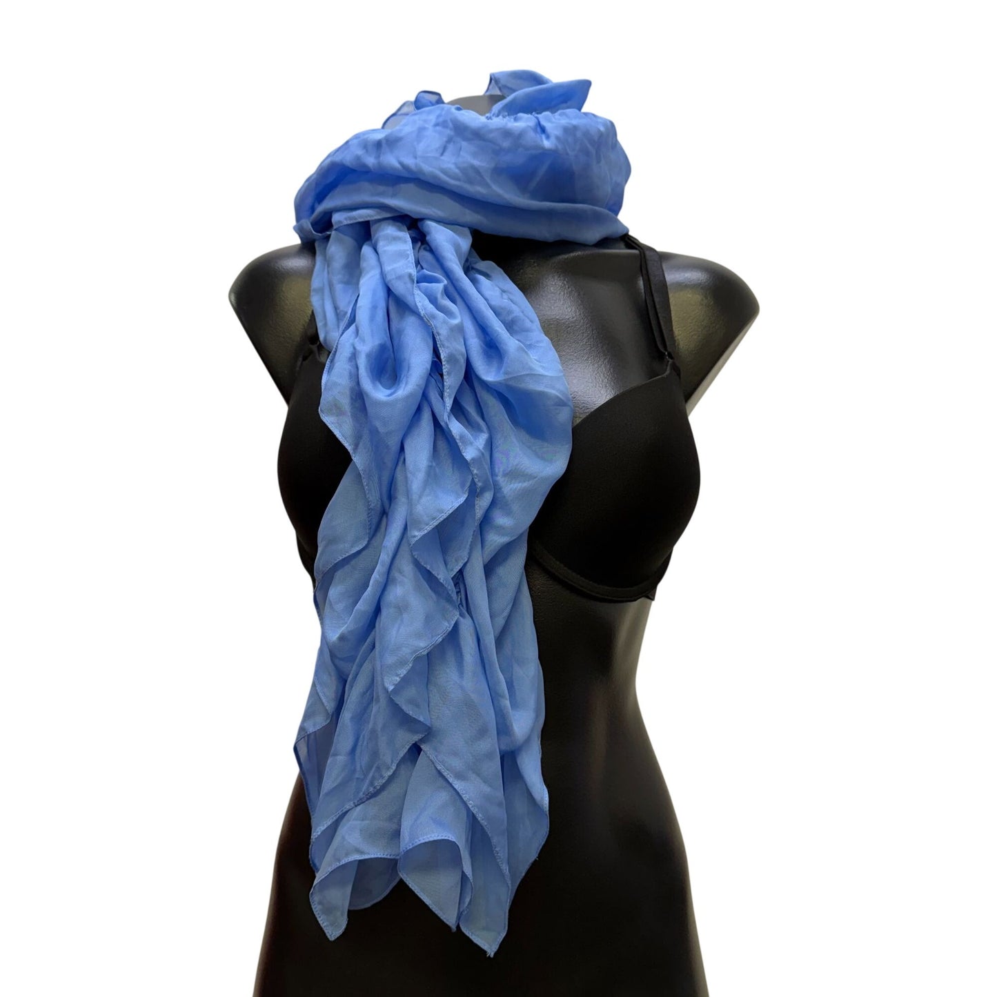 Ralph Lauren Ocean Blue Silk Ruffled Luxe Scarf Wrap