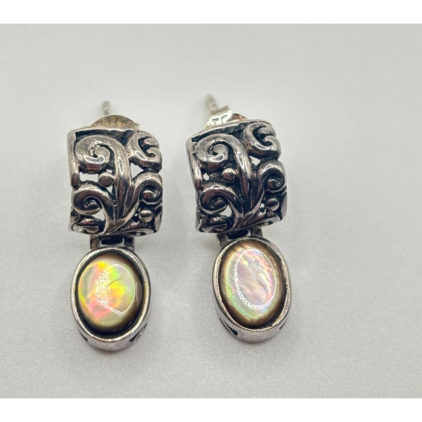 Abalone & Sterling Silver 925 Earrings With Intricate Design