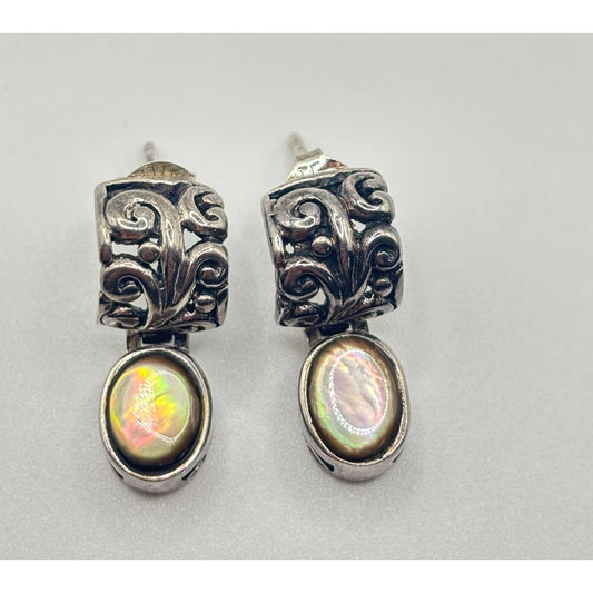 Abalone & Sterling Silver 925 Earrings With Intricate Design