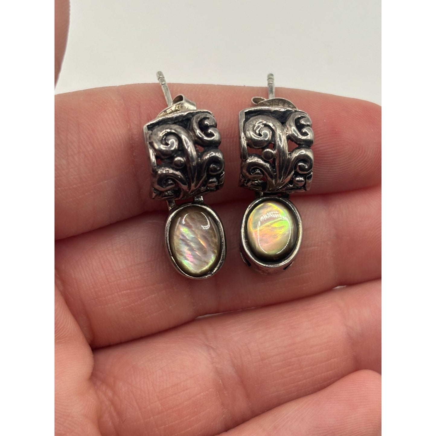 Abalone & Sterling Silver 925 Earrings With Intricate Design