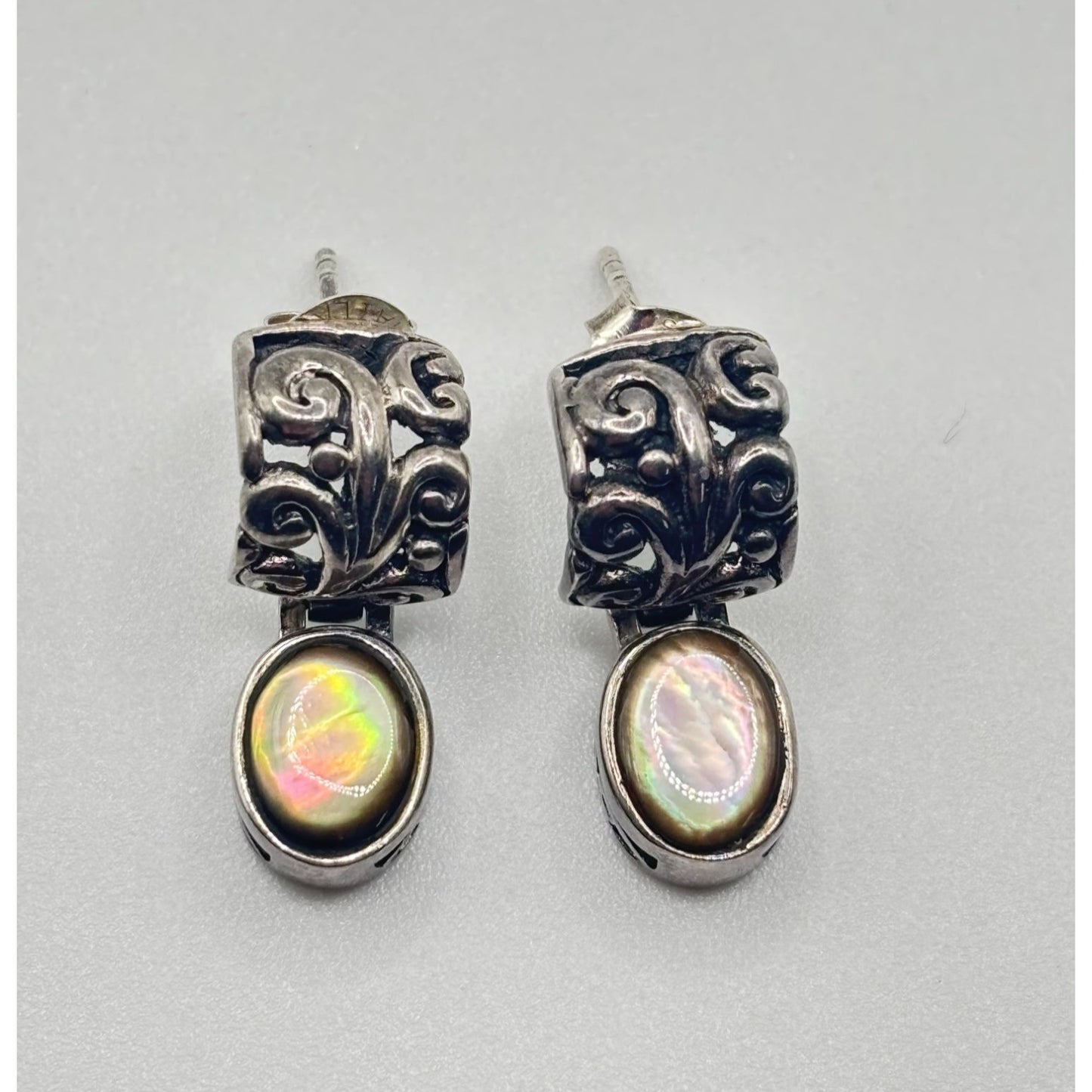 Abalone & Sterling Silver 925 Earrings With Intricate Design