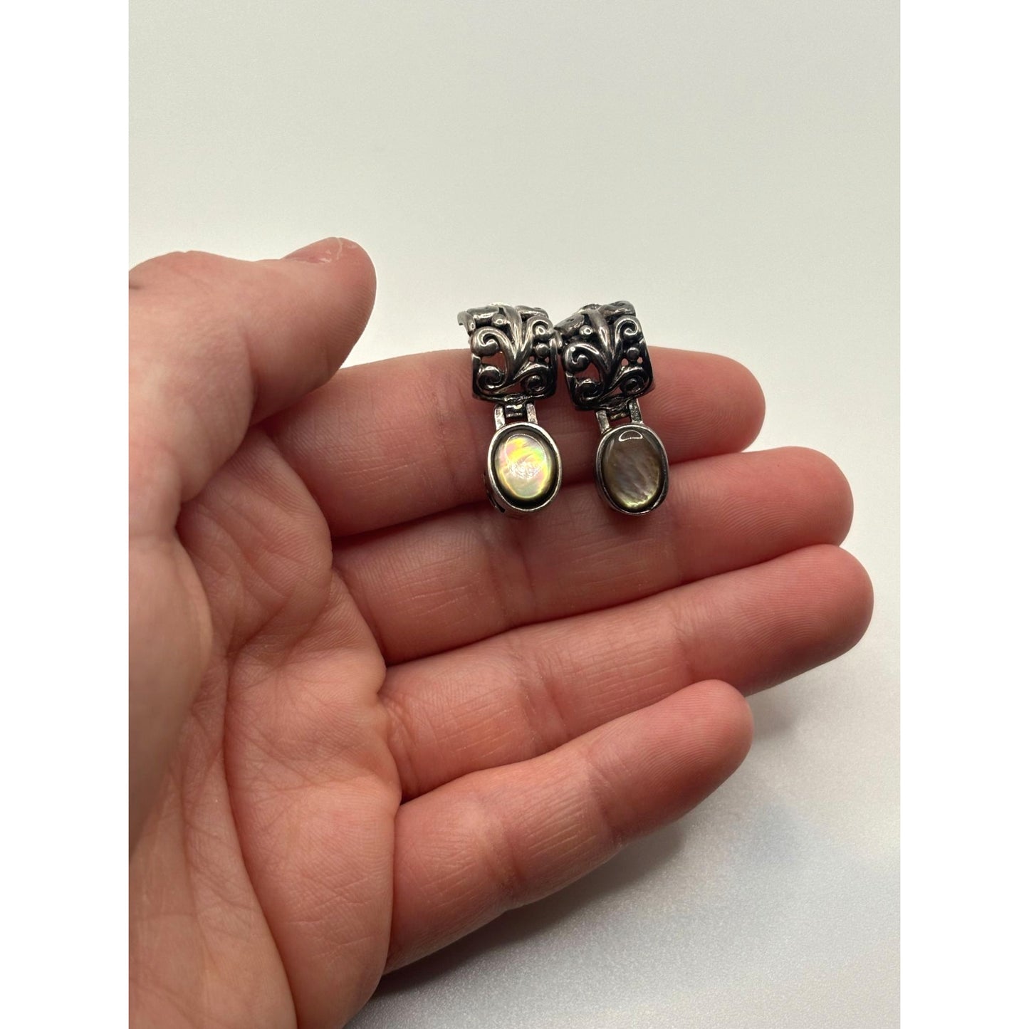 Abalone & Sterling Silver 925 Earrings With Intricate Design