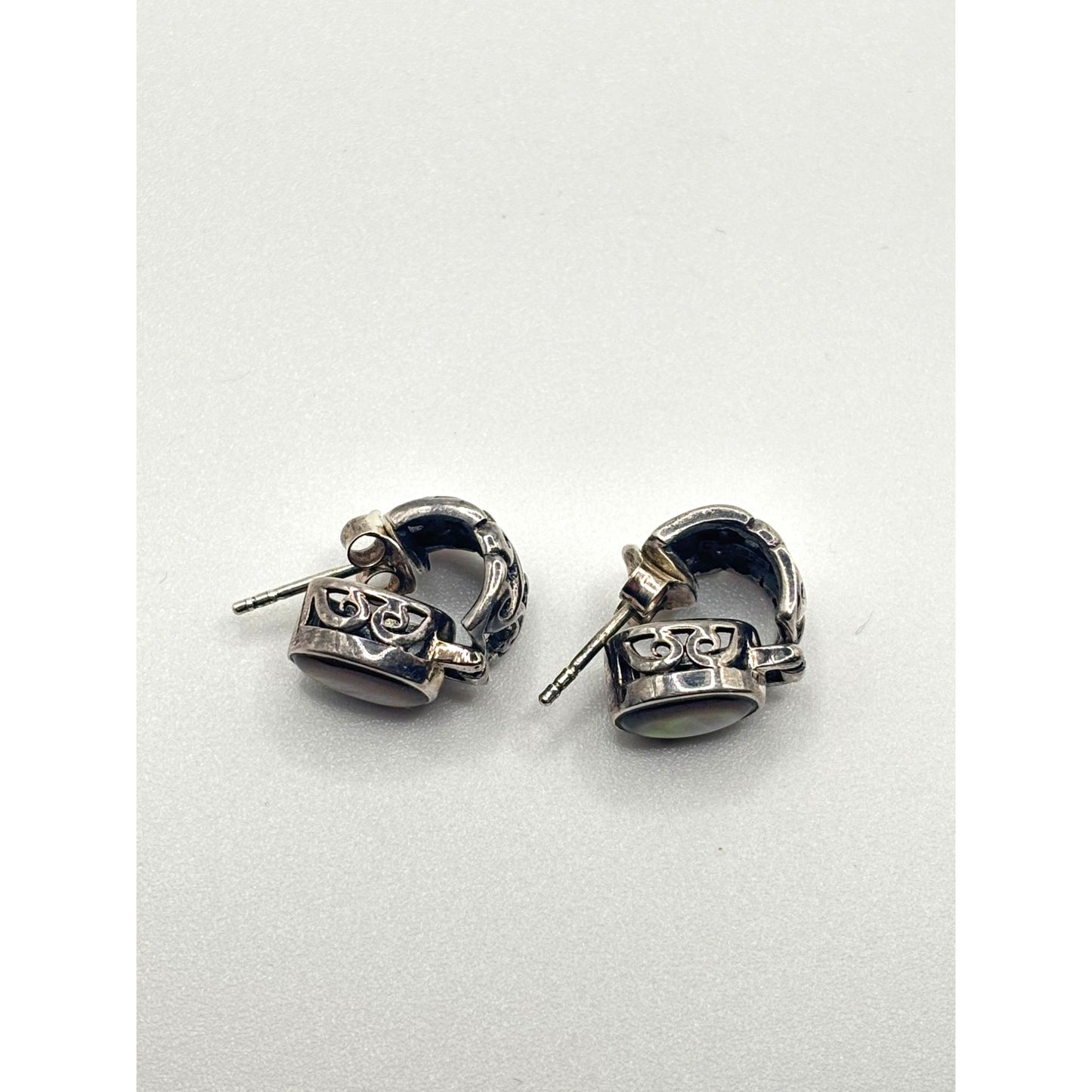 Abalone & Sterling Silver 925 Earrings With Intricate Design