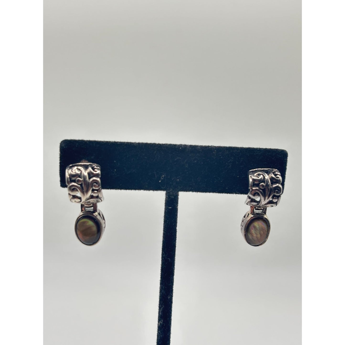 Abalone & Sterling Silver 925 Earrings With Intricate Design