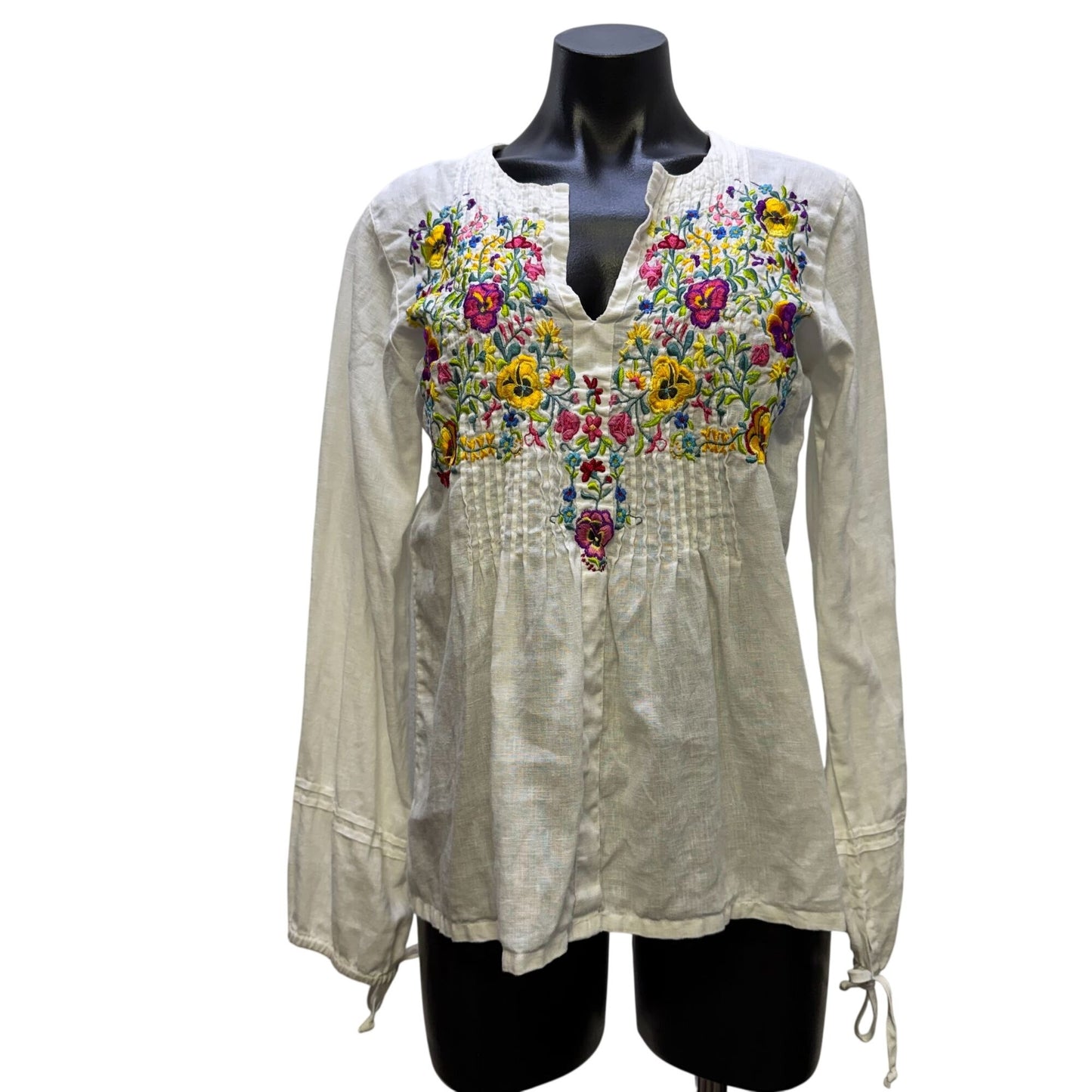 Johnny Was Linen Blouse White Long Sleeve XS